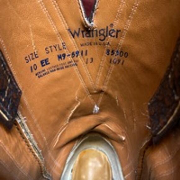 Vintage Western Brown Leather Cowboy Boots Wrangler USA 10EE